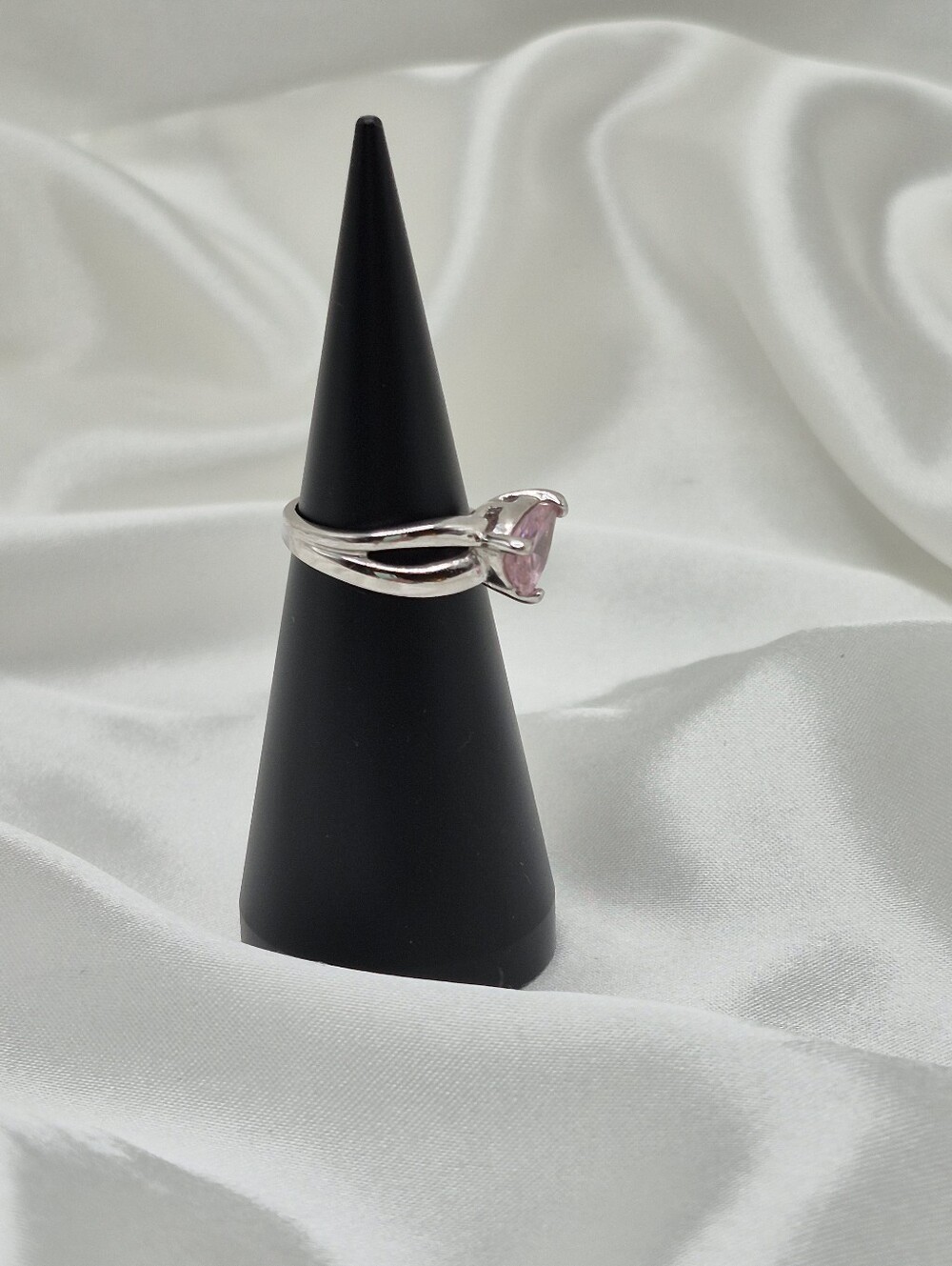 Sterling Silver Pink Teardrop Solitaire CZ Ring 9ne Side.Split Shank Design Sz 6 - Picture 3 of 4